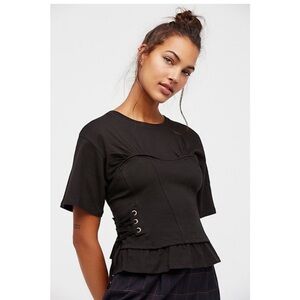 Free People Black Corset-Style Cinched Blouse Top XS